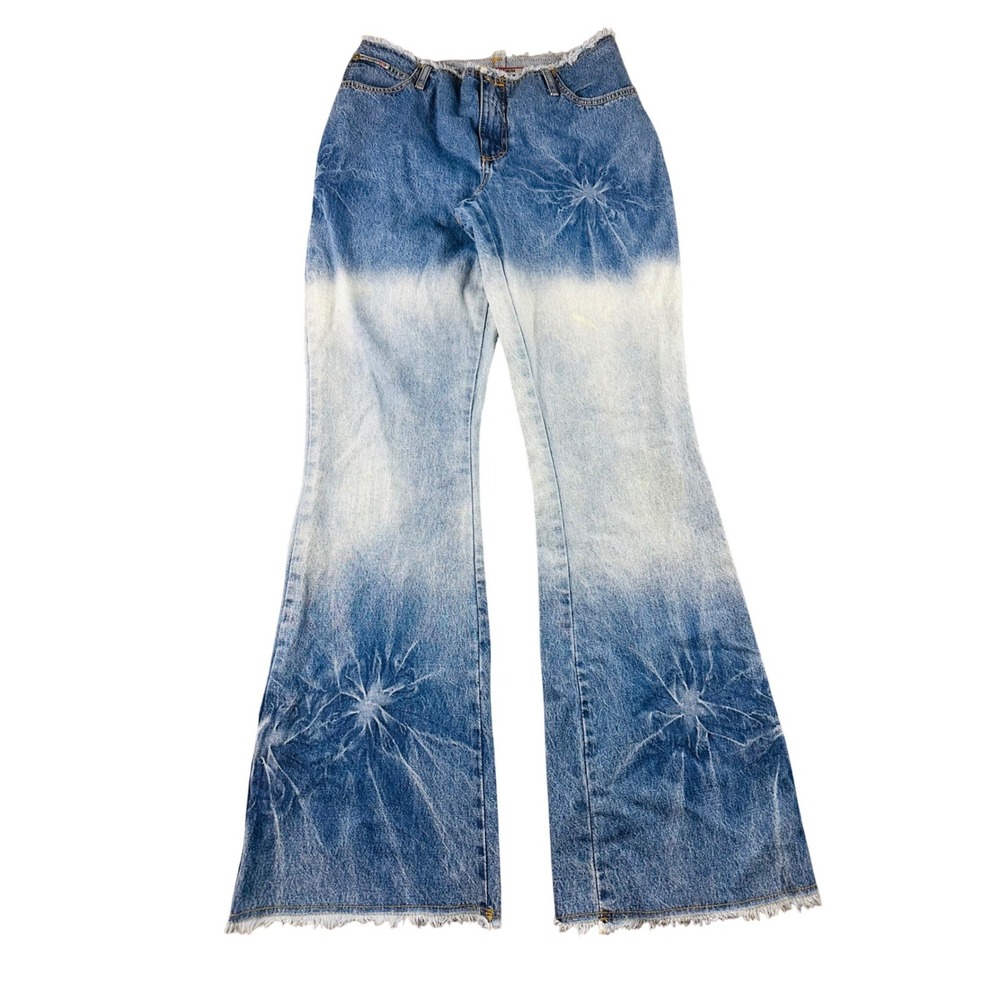 Vintage No Excuses Jeans Women 11 Blue Flare Bleached Starburst Denim Hippie‎